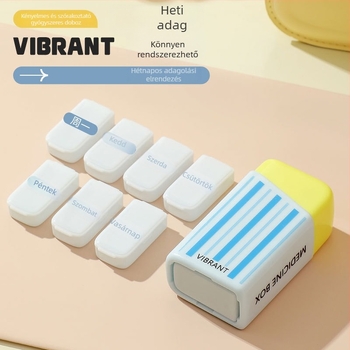 Dopamine Mini hordozható gyógyszeres doboz egyetlen kattintásos adagolóval, 7 rekesz, három étkezésre naponta