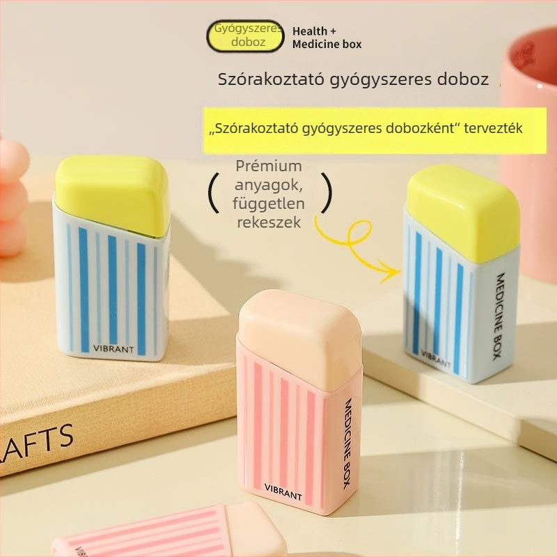 Dopamine Mini hordozható gyógyszeres doboz egyetlen kattintásos adagolóval, 7 rekesz, három étkezésre naponta