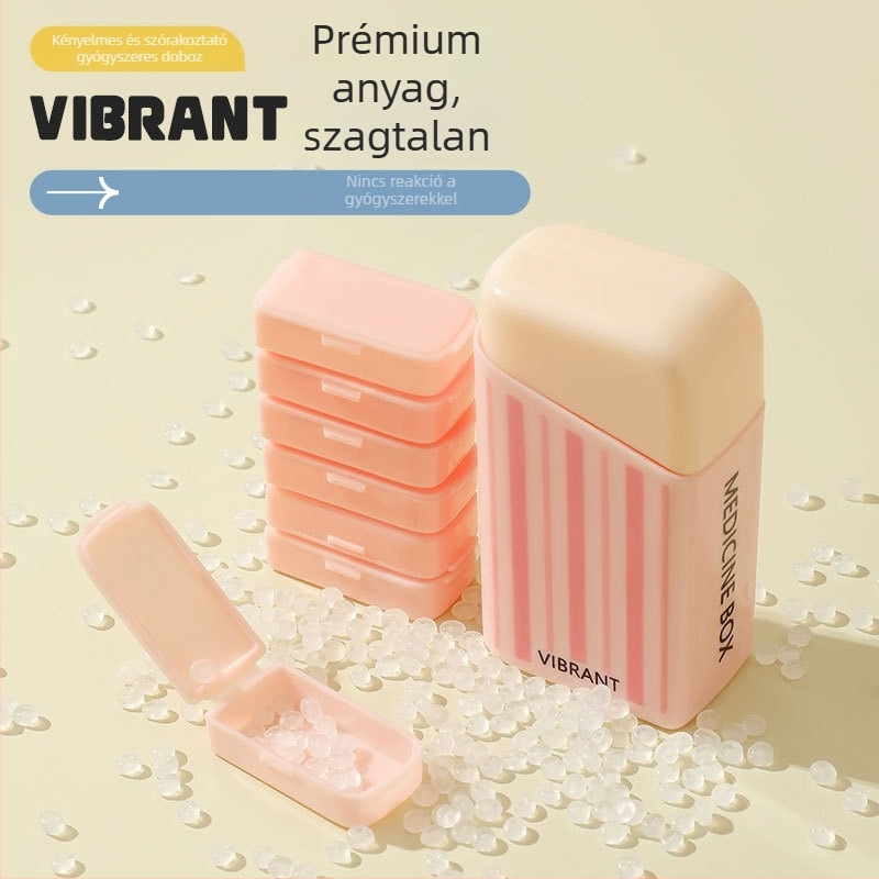 Dopamine Mini hordozható gyógyszeres doboz egyetlen kattintásos adagolóval, 7 rekesz, három étkezésre naponta