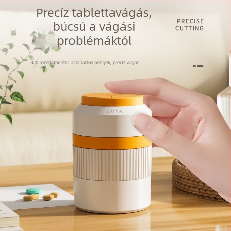 Nyomásos tablettavágó és őrlő tárolóval, logó nyomtatás elérhető