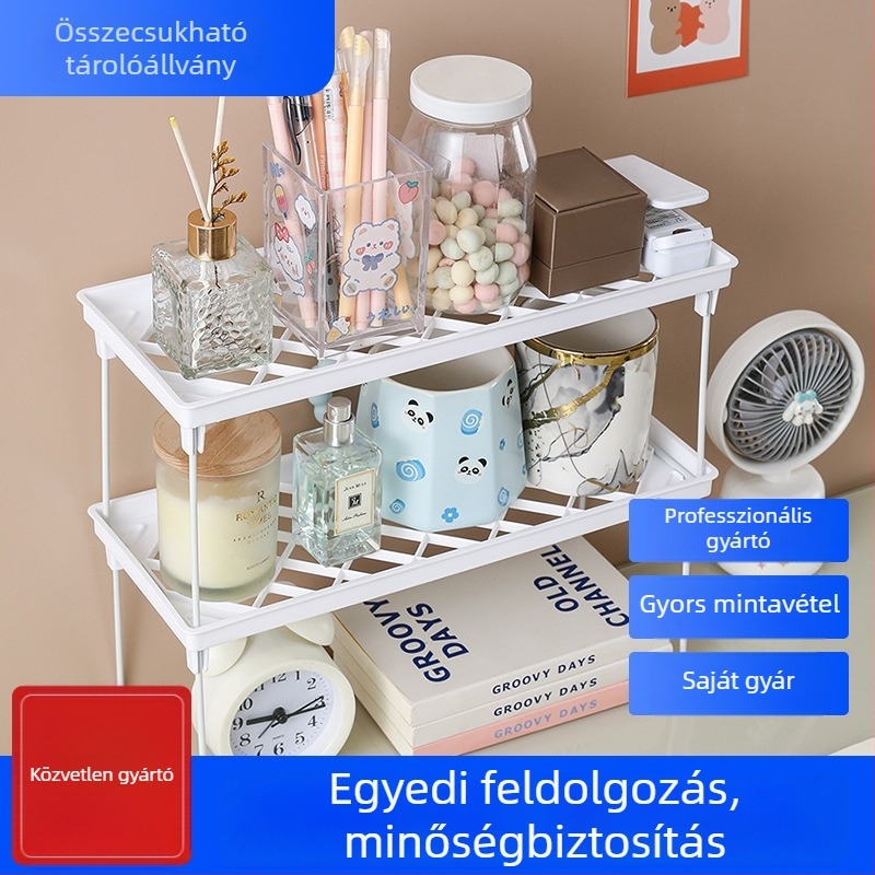Személyre szabott kétemeletes kozmetikai tároló asztali használatra, állítható, multifunkcionális, műanyag, modern minimalista dizájn