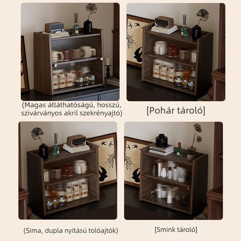 Két emeletes fa pohártartó teás- és kávés készletekhez, asztali felületre