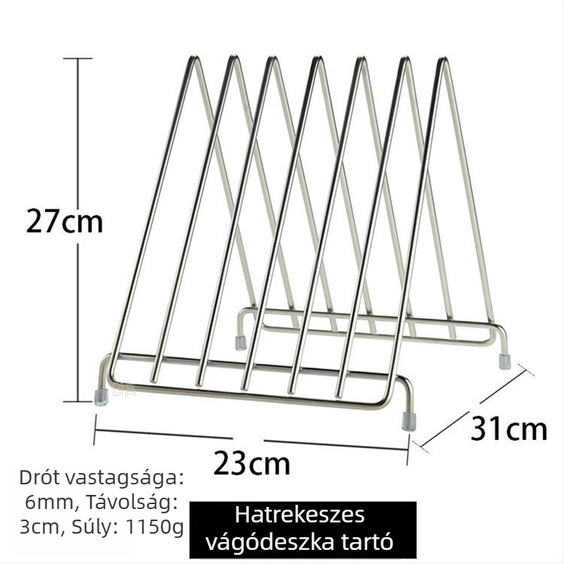 Rozsdamentes acél vágódeszka tartó, vastagított kialakítás, asztali konyhai tároló, modern-minimalista stílus
