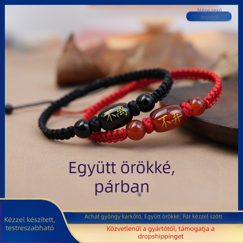 Kézzel készített achát henger gyöngyökkel, gravírozott mintával, uniszex pár számára