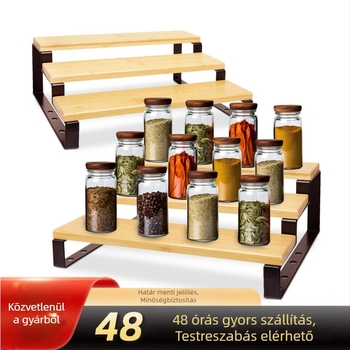 Asztali bambusz fűszertartó, 3 szintes tároló szervező
