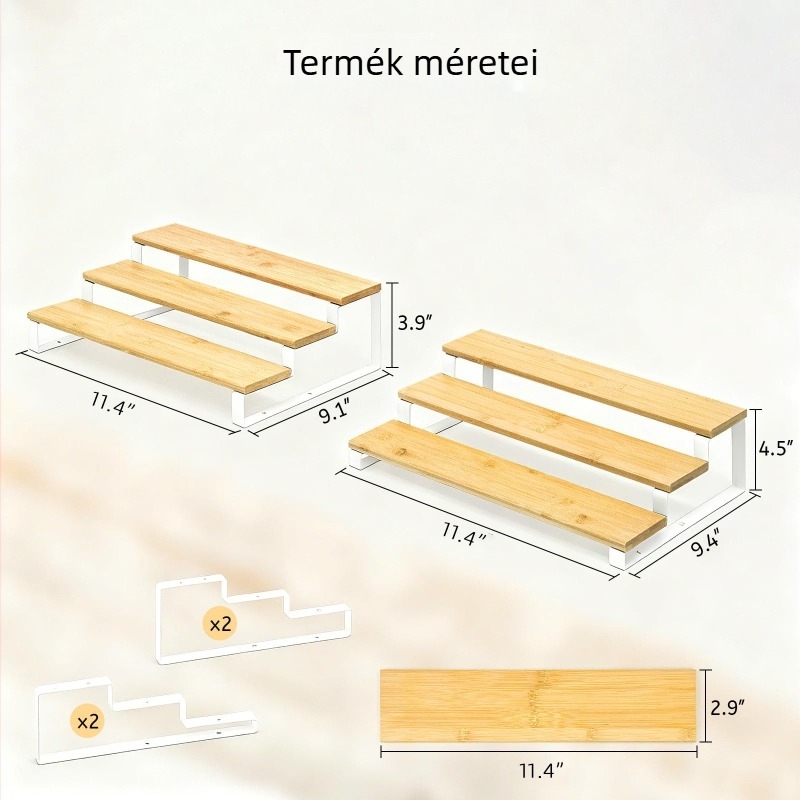 Asztali bambusz fűszertartó, 3 szintes tároló szervező