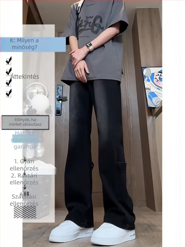Férfi denimnadrág, egyenes szabású, Slim-Fit, egyszínű, amerikai utcai stílus