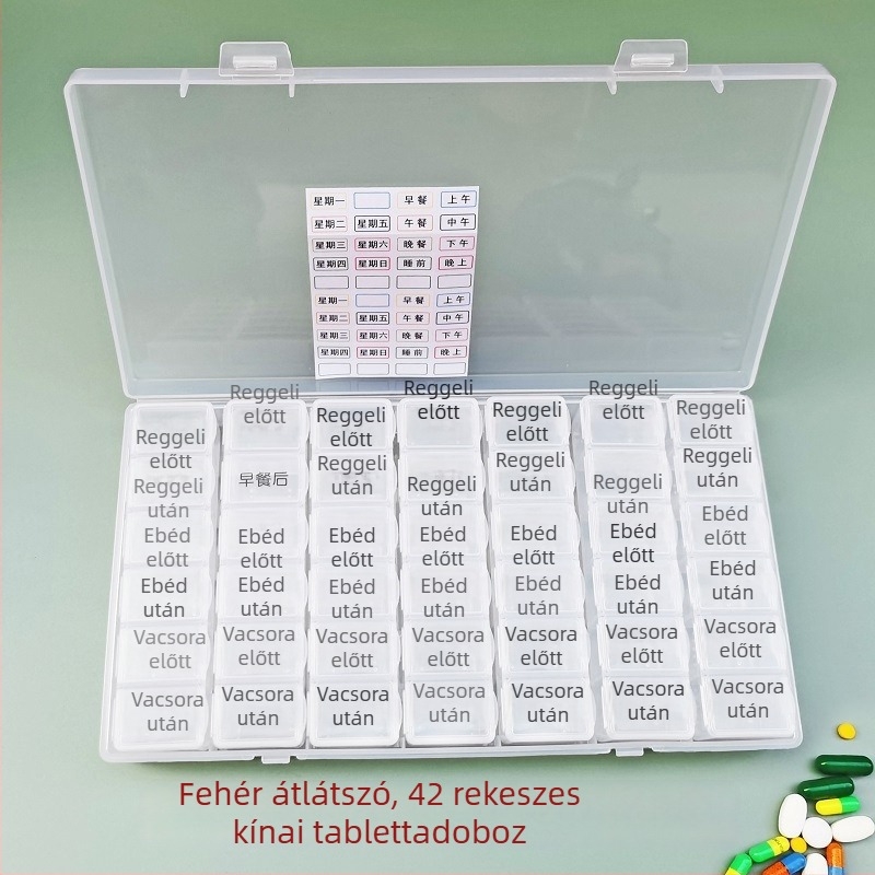 42 rekeszes heti gyógyszer- és kapszula szervező, napi hat étkezés, élelmiszer-minőségű gyógyszer-tároló doboz, hordozható, nagy kapacitás