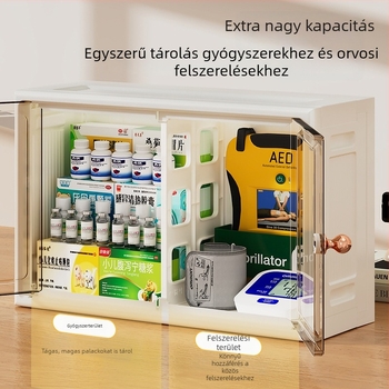 Fali gyógyszer-tároló, nagy kapacitású, polipropilén anyagból, otthoni használatra