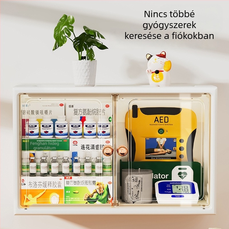 Fali gyógyszer-tároló, nagy kapacitású, polipropilén anyagból, otthoni használatra