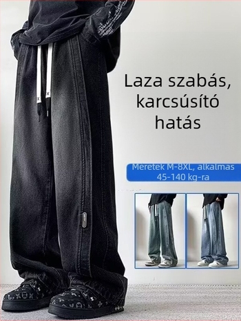 Plusz méretű férfi farmer, 2026-os új modell, széles lábszárú és egyenes szabású, mindennapi.