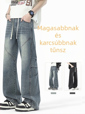 Férfi denimnadrágok, 2026 tavaszi dizájn, laza szabás, retro stílus, mindennapi nadrág, nagy méret