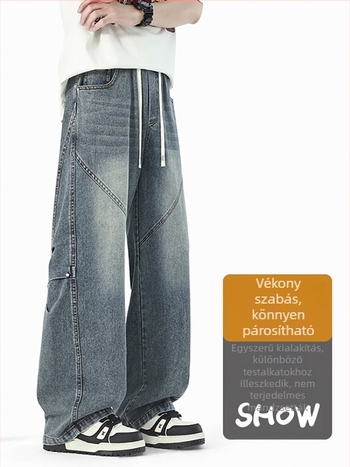 Férfi denimnadrágok, 2026 tavaszi dizájn, laza szabás, retro stílus, mindennapi nadrág, nagy méret