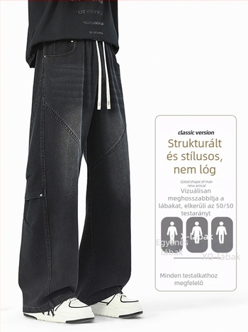 Férfi denimnadrágok, 2026 tavaszi dizájn, laza szabás, retro stílus, mindennapi nadrág, nagy méret