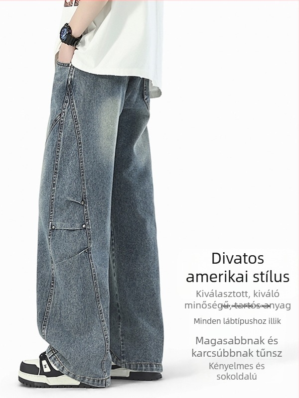 Férfi denimnadrágok, 2026 tavaszi dizájn, laza szabás, retro stílus, mindennapi nadrág, nagy méret