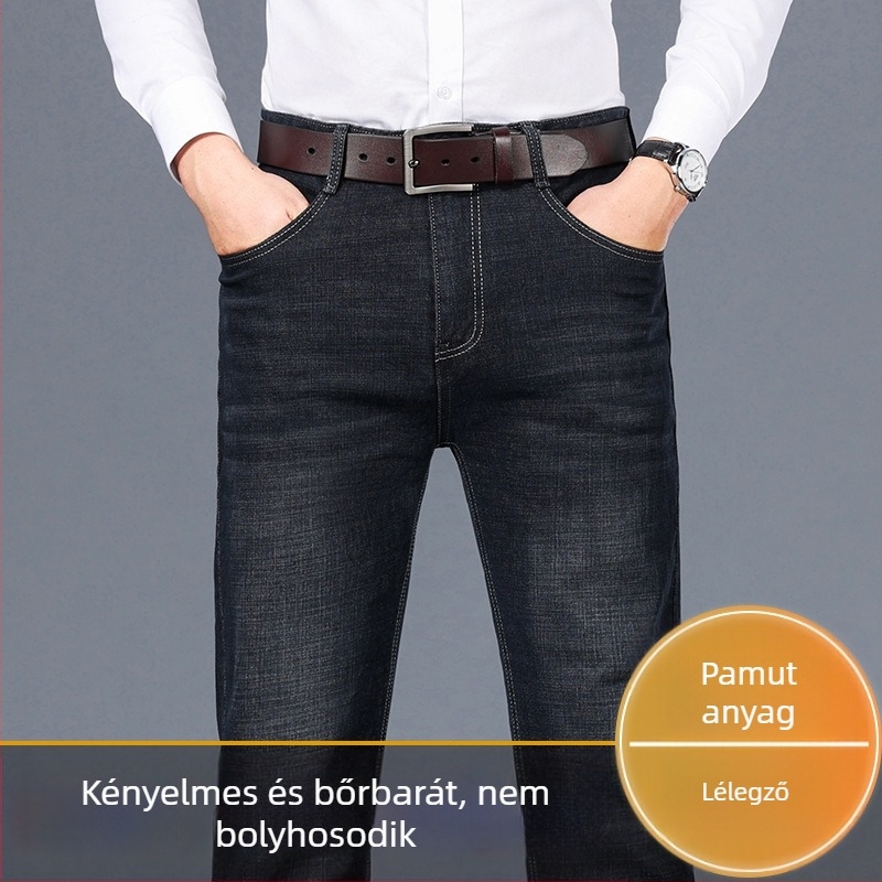 Férfi egyenes szárú pamut üzleti casual nadrág, közepesen vastag, elasztikus anyag, alkalmas tavaszra és őszre.