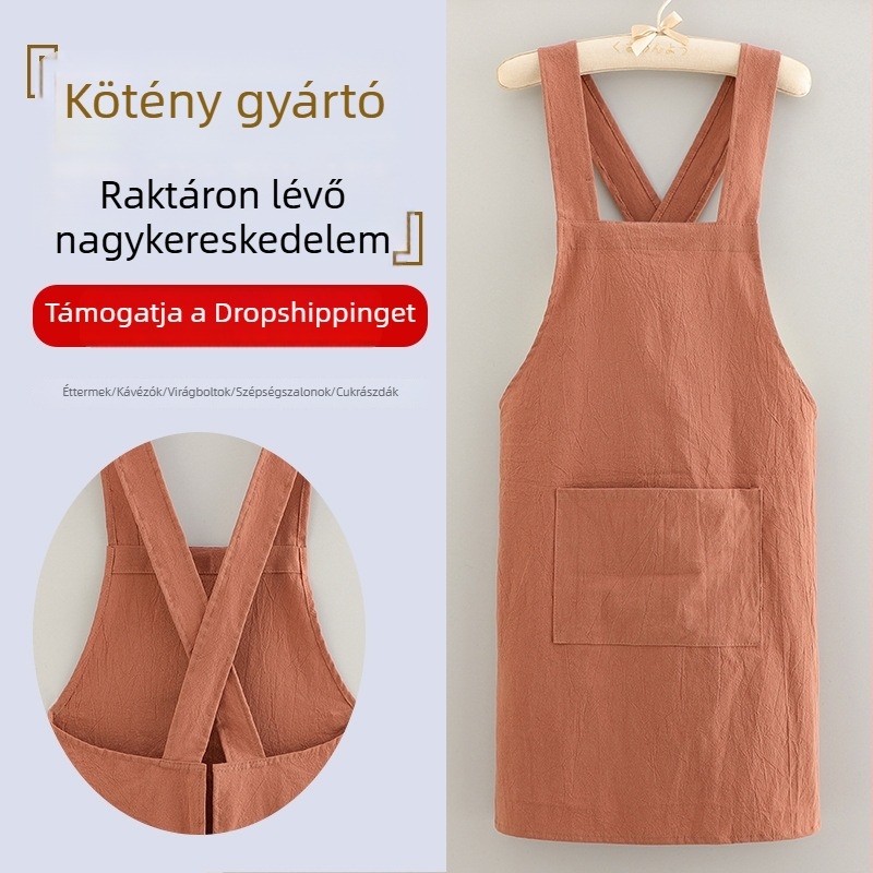 Pamut ujjatlan kötény konyhéhoz és kávézóhoz, vízálló és olajálló, testreszabható logóval