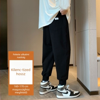 Fekete férfi jogger nadrág, lazán szabott, mindennapi sportos megjelenés, tavasz és ősz