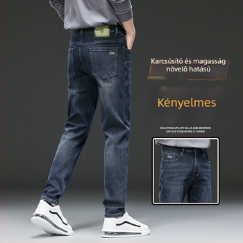 Férfiaknak szóló őszi-téli farmernadrág, kiváló minőségű, elasztikus, slim-fit, kis egyenes szár, üzleti casual, kék