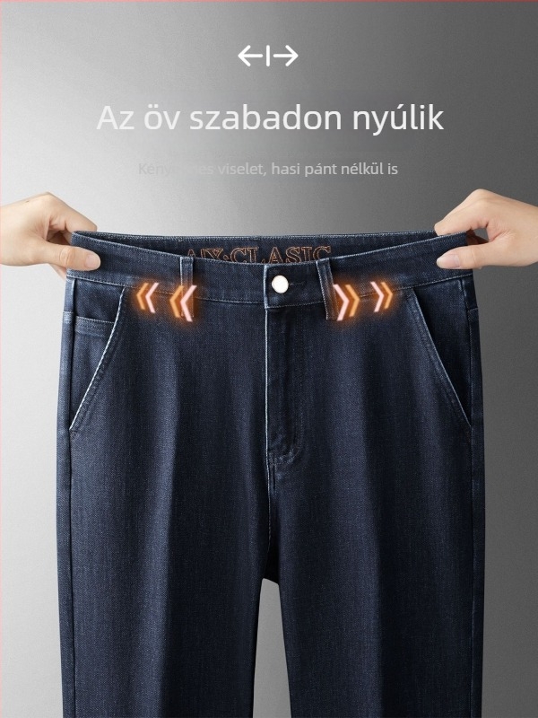 Férfi gyapjúkeverék denim nadrág, őszi-téli, egyenes szabás, lazább fazon, prémium minőség