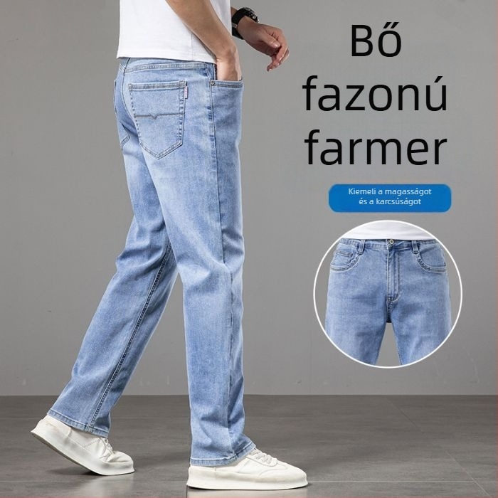 Férfiak világos színű farmernadrág, laza egyenes szabás, denim, plusz méret, 2026 tavasz–nyár