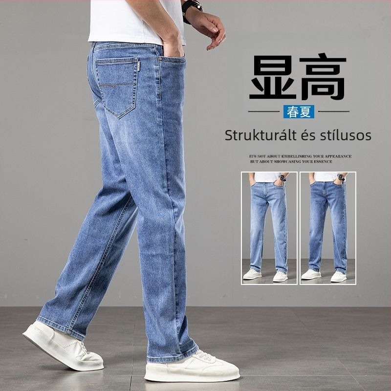 Férfiak világos színű farmernadrág, laza egyenes szabás, denim, plusz méret, 2026 tavasz–nyár