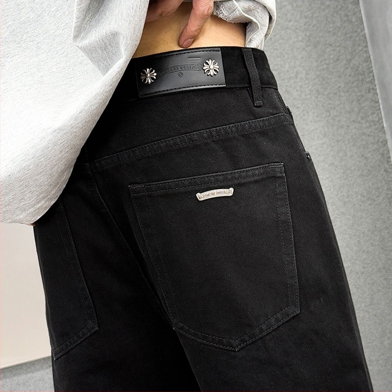 Férfi denim farmer, koreai hatású, rugalmas, prémium egyenes szabás, középmagas derekú