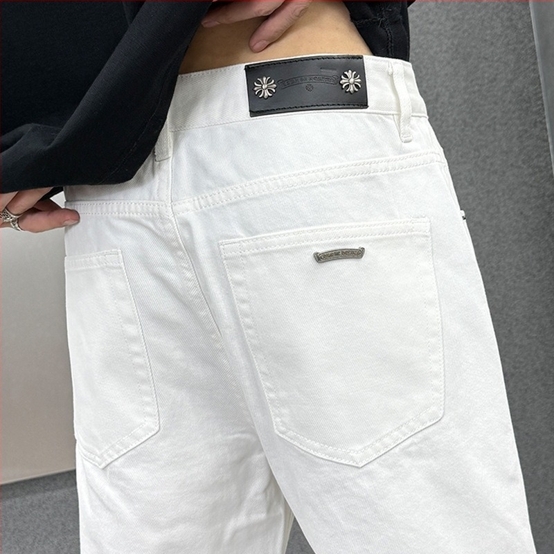 Férfi denim farmer, koreai hatású, rugalmas, prémium egyenes szabás, középmagas derekú