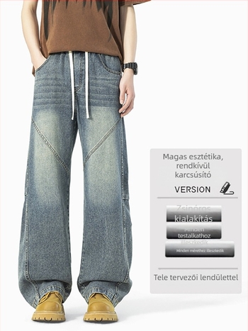 Férfi farmernadrág denim, 2026 tavasz, laza szabás, egyenes szár, mindennapi nadrág