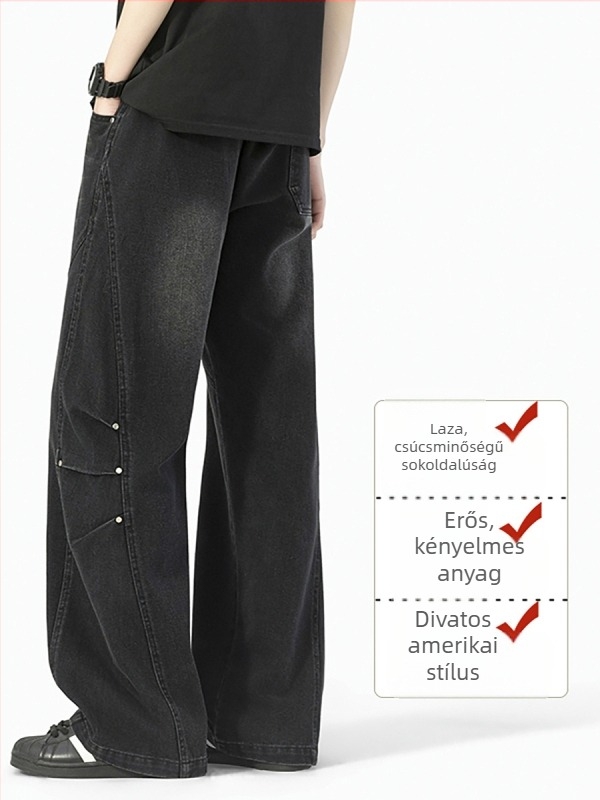 Férfi farmernadrág denim, 2026 tavasz, laza szabás, egyenes szár, mindennapi nadrág