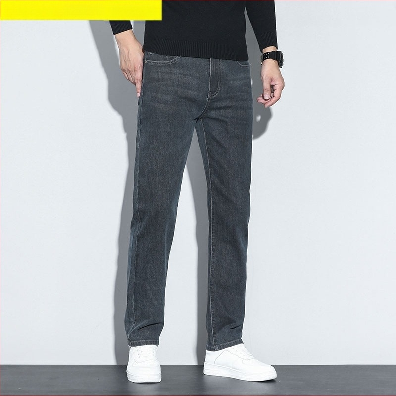 Mosott denim férfi farmer nadrág, téli vastag, slim-fit egyenes szabású, vasalásmentes, rugalmas, mindennapi nadrág H8060