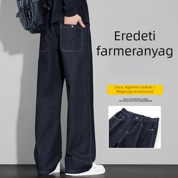 Férfi téli denimnadrág, laza egyenes szabás, meleg mindennapi viselet