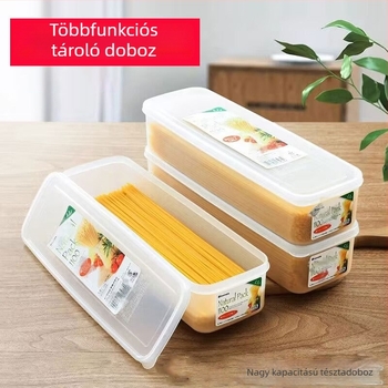Téglalap alakú tészta tároló doboz, élelmiszer-minőségű műanyag, zárható fedéllel, 1–2 L, mikrohullámú sütőben használható
