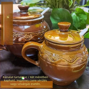 Otthoni kerámia zsírtartó, fogantyúval, hőálló, retró fűszer- és sótartó, vintage konyhai olajtartó