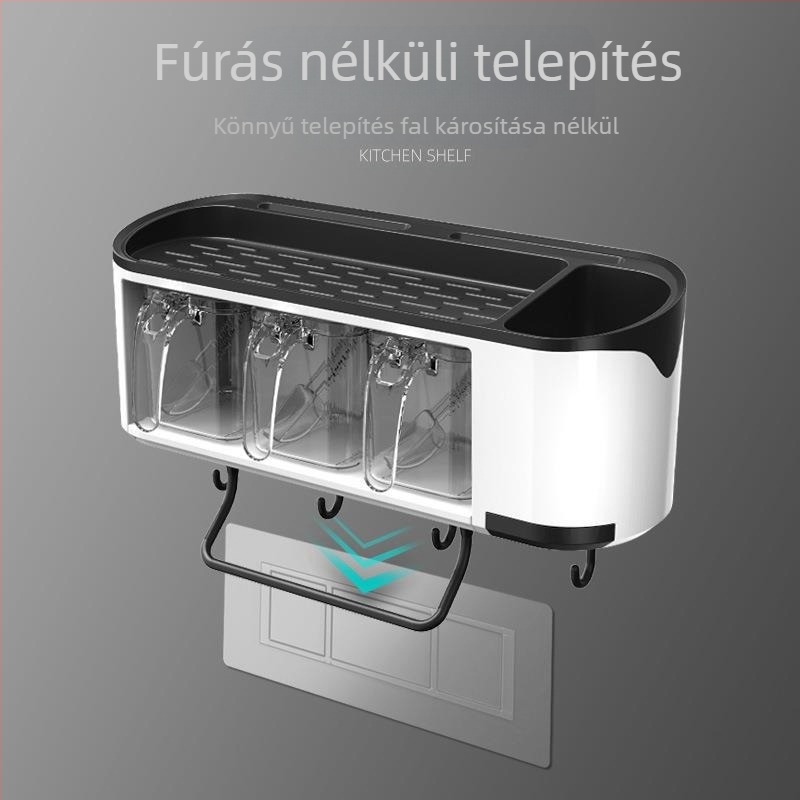 Többfunkciós konyhai fűszerező doboz fedéllel — sótartó, fűszertartók és falra szerelhető tároló