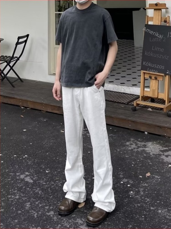 Fehér férfi farmerok, amerikai stílusú high street, slim-fit, hosszú, enyhén bővülő szárú