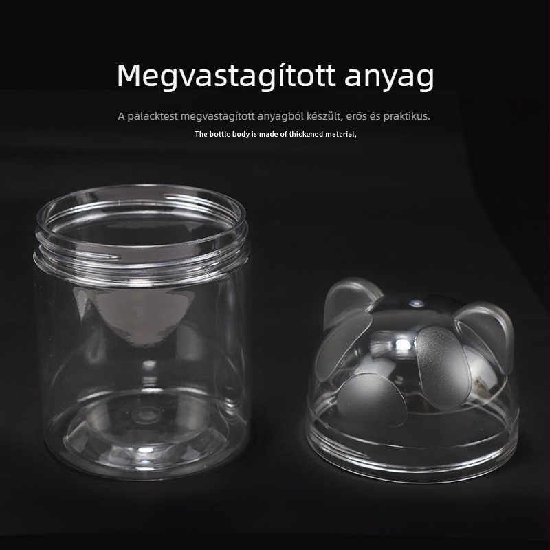 Átlátszó macskafülű PET-palack kupak, élelmiszer-minőségű, vastagított tömítés, szárított gyümölcsök üvegeihez