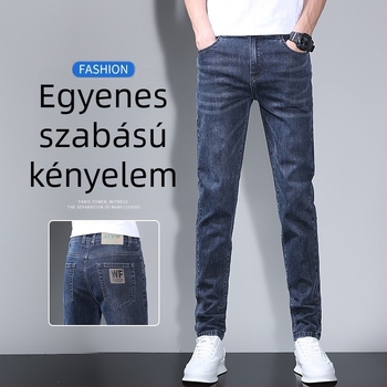 Férfi Slim-Fit egyenes szárú farmernadrág, könnyű denim, középmagas derekú, 2025 tavasz-nyár, több zseb