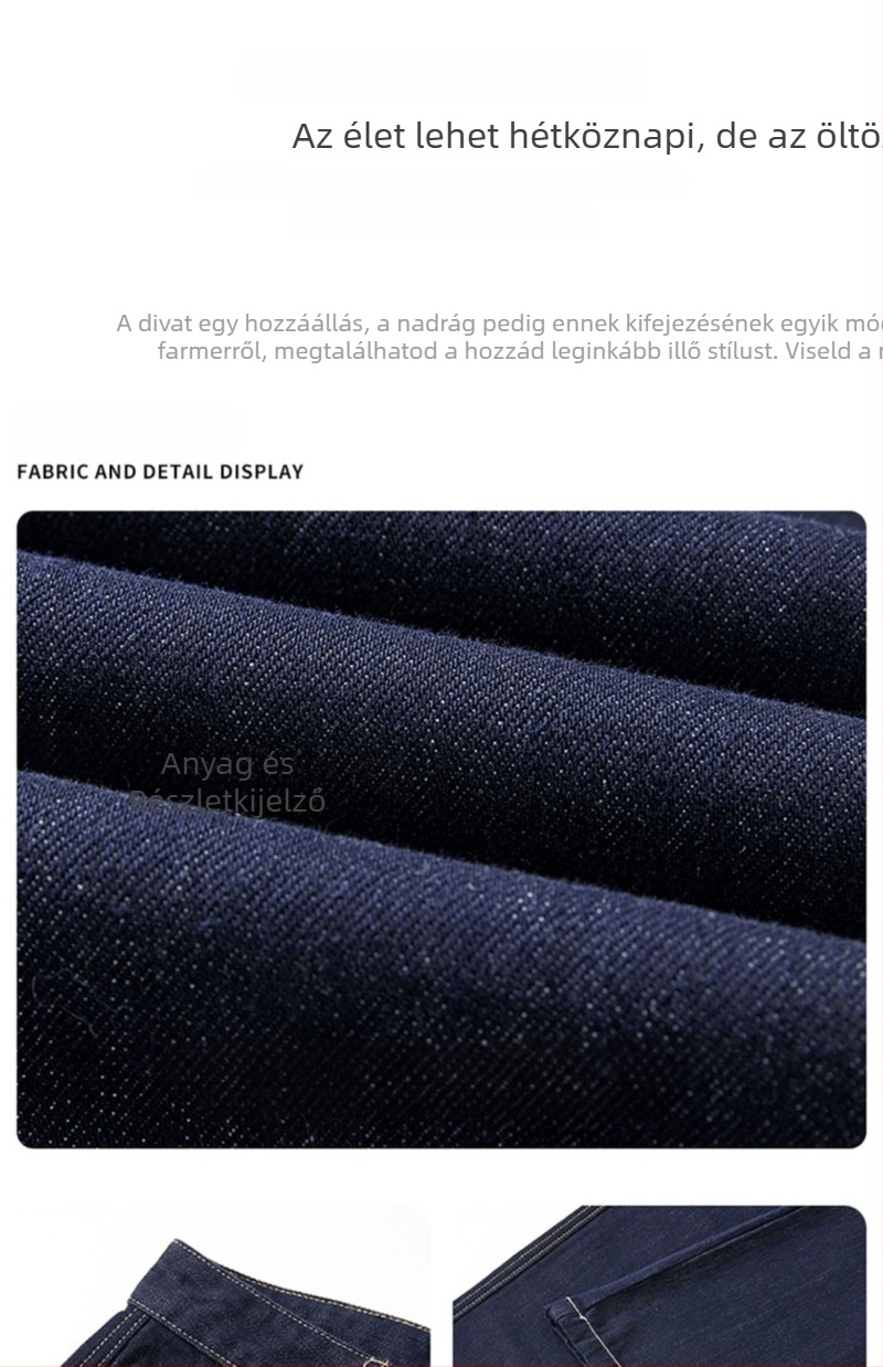 Férfiaknak való raw denim sötétkék farmer, amerikai retro stílus, egyenes szabás, széles szárú, enyhe kiemelkedés