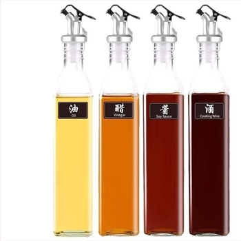 Négyzet alakú üveg olajtartó záródugóval, szivárgásmentes, szójaszószhoz és ecethez, 500 ml
