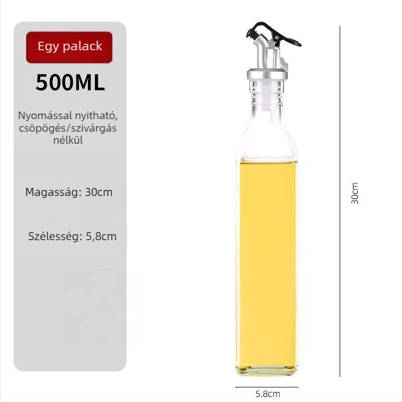 Négyzet alakú üveg olajtartó záródugóval, szivárgásmentes, szójaszószhoz és ecethez, 500 ml
