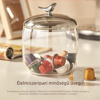Zárható üvegtartó, nagy kapacitású – kávé, szárított mandarinhéj, teafüvek, gyógynövények és nassolnivalók tárolására; vastított kialakítás