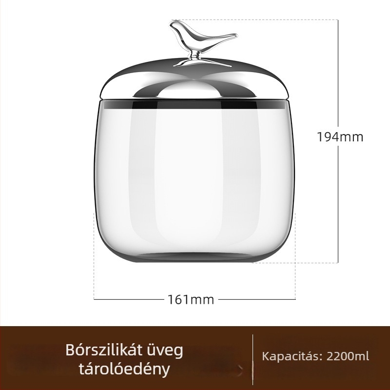 Zárható üvegtartó, nagy kapacitású – kávé, szárított mandarinhéj, teafüvek, gyógynövények és nassolnivalók tárolására; vastított kialakítás