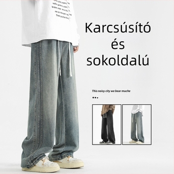 Őszi 2024 – lazán szabott egyenes fazonú farmer nadrág férfiaknak, amerikai városi stílus, casual, retro, egyszerű