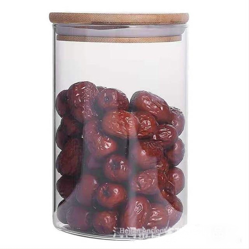 Háromszög alakú tároló üveg boroszilikatból bambusz fedővel, konyhai használatra, 800–1000 ml