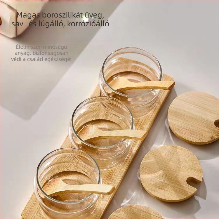 Átlátszó üveg fűszertartók készlet, japán stílusú konyhai tárolók lezárható üvegekkel