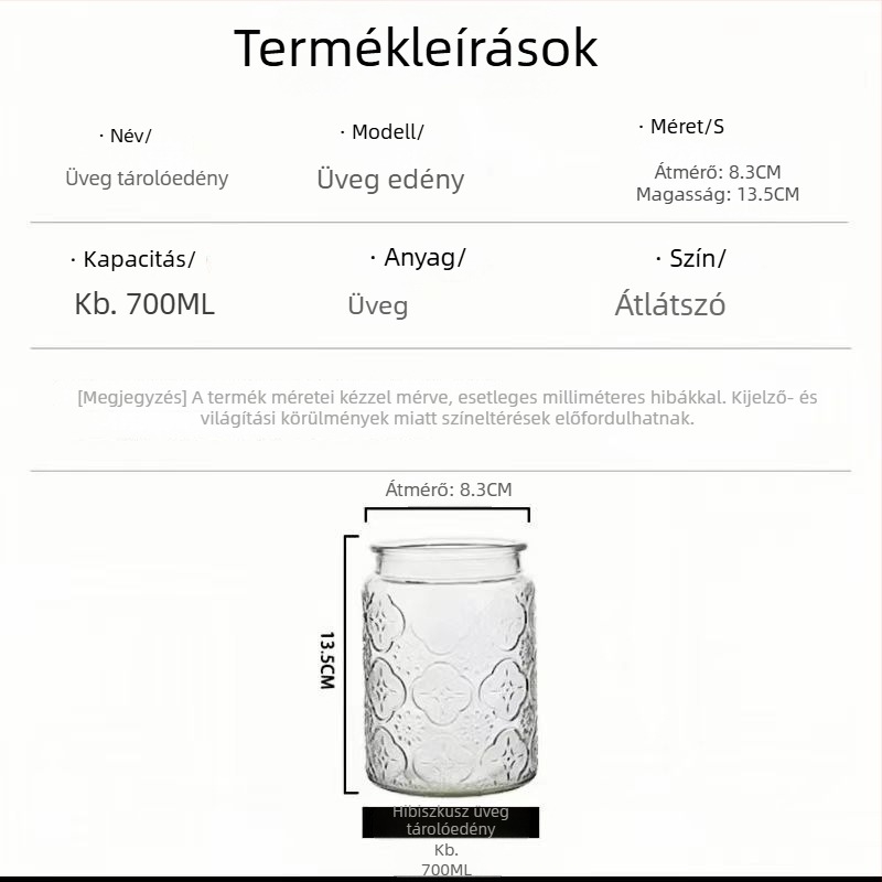 Zárható üveg tároló, retro Begónia virágmintázatú, élelmiszerbiztonságú üveg teásüveg, átlátszó