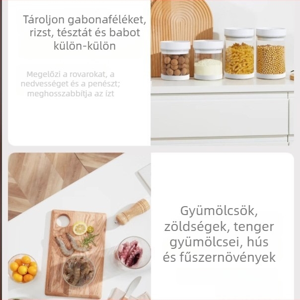 Intelligens vákuumos üveg tároló, automatikus levegő kiengedésével és frissesség megőrzésével, széles nyílású