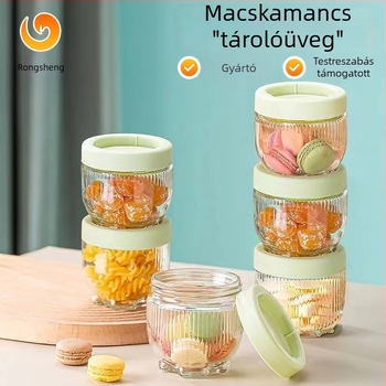 Üveg tárolóedény fedővel, macskamancs motívummal, átlátszó, élelmiszer-tárolásra