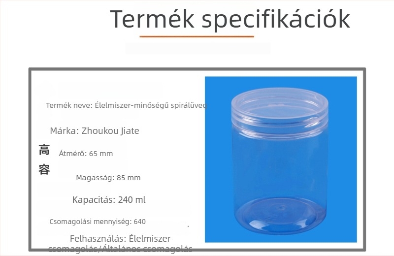 240 ml élelmiszer-minőségű műanyag doboz dióhoz, teához és nassolnivalókhoz – 65×85 mm, zárható tartály alumínium vagy műanyag tetővel